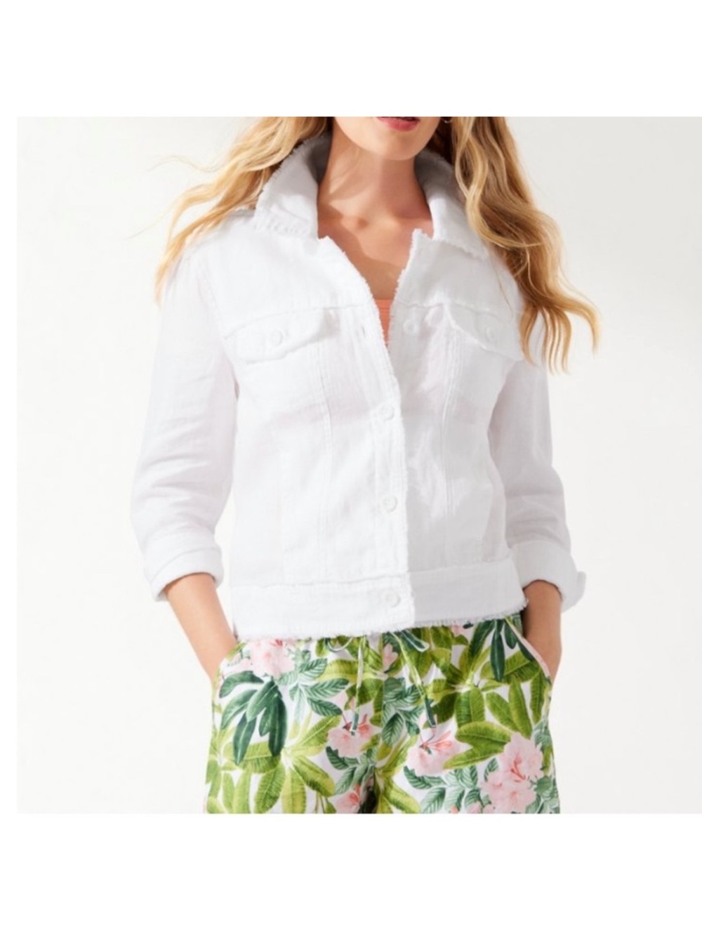 Tommy Bahama Women's Two Palms Linen Raw-Edge Jacket